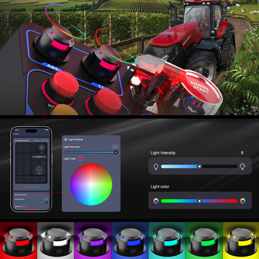 Farm Simulation Controller - CB1 Sim Racing Button Box for Sim Wheel and Racing Wheel, with Adjustable Clamp and Spinner Knob, APP, for American Truck and Farm Simulation Gaming for PC Only